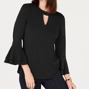 Charter Club Bell-Sleeve Keyhole Top (L)